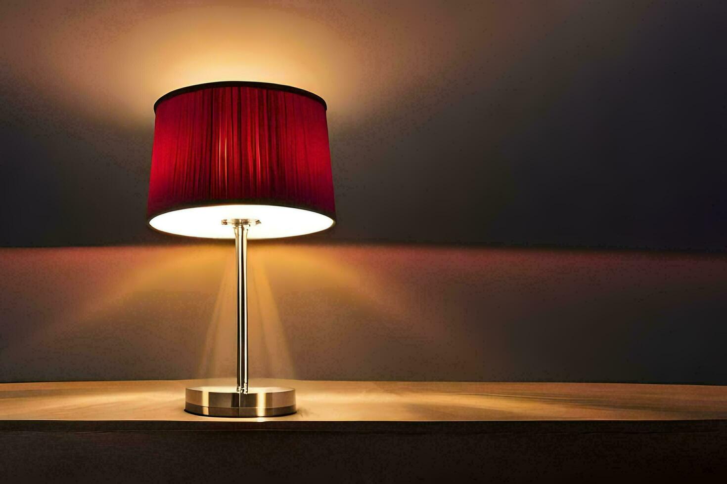 a red lamp on a table in front of a wall. AI-Generated photo