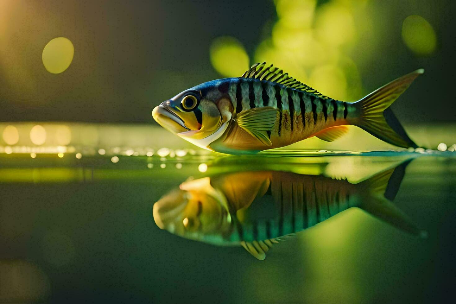 un pescado es reflejado en el agua. generado por ai foto