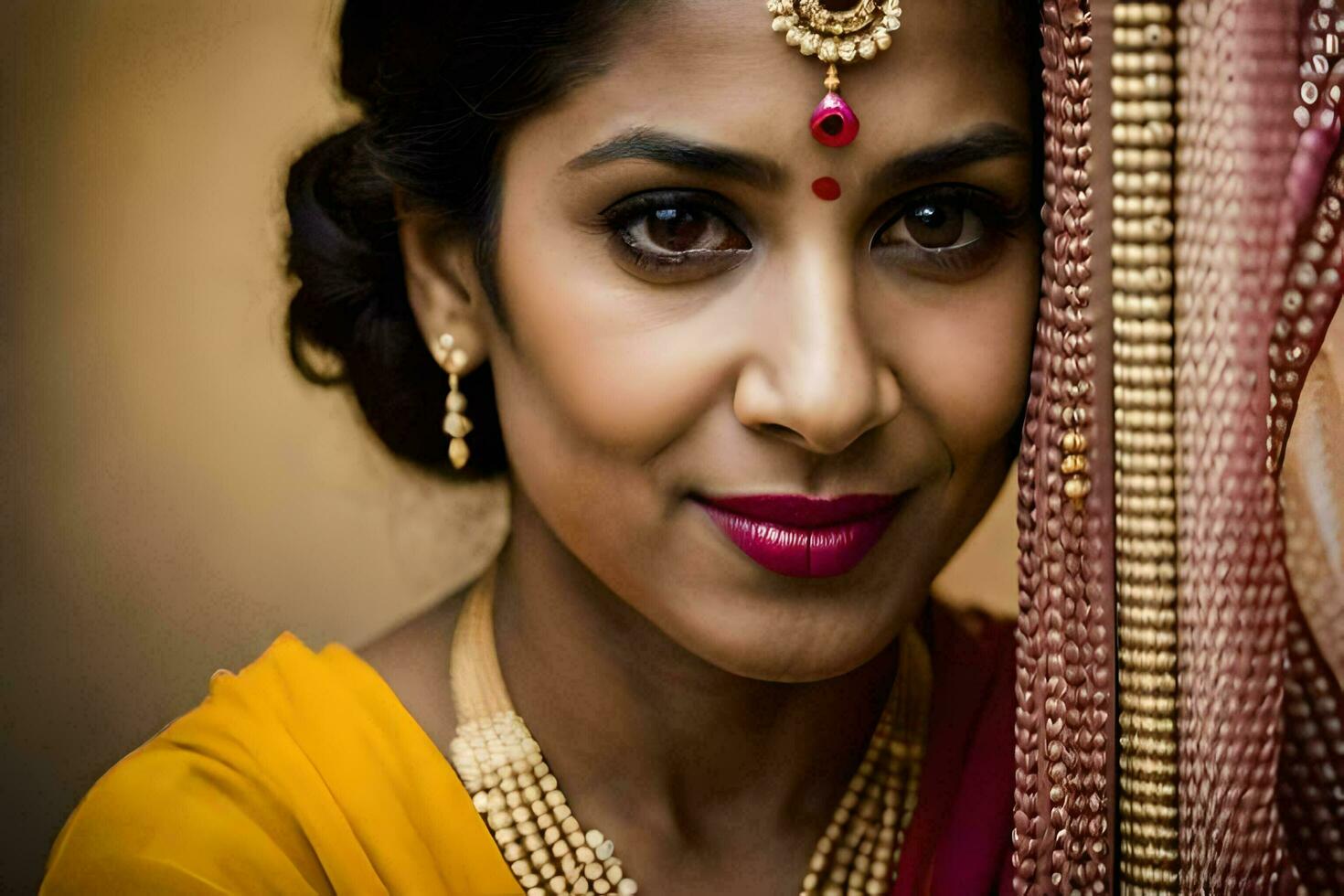 a woman in a sari poses for a portrait. AI-Generated photo