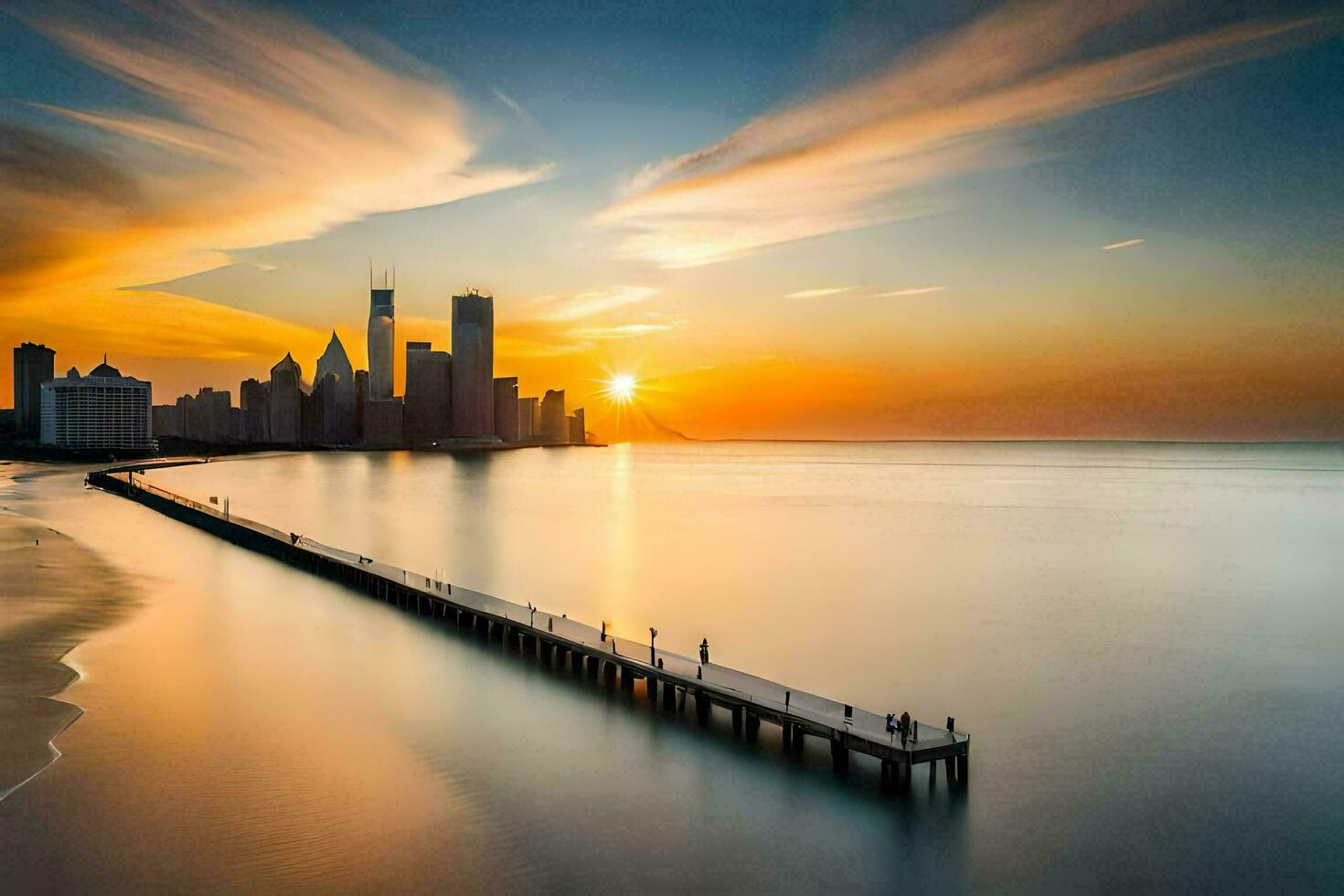 the chicago skyline at sunset. AI-Generated photo