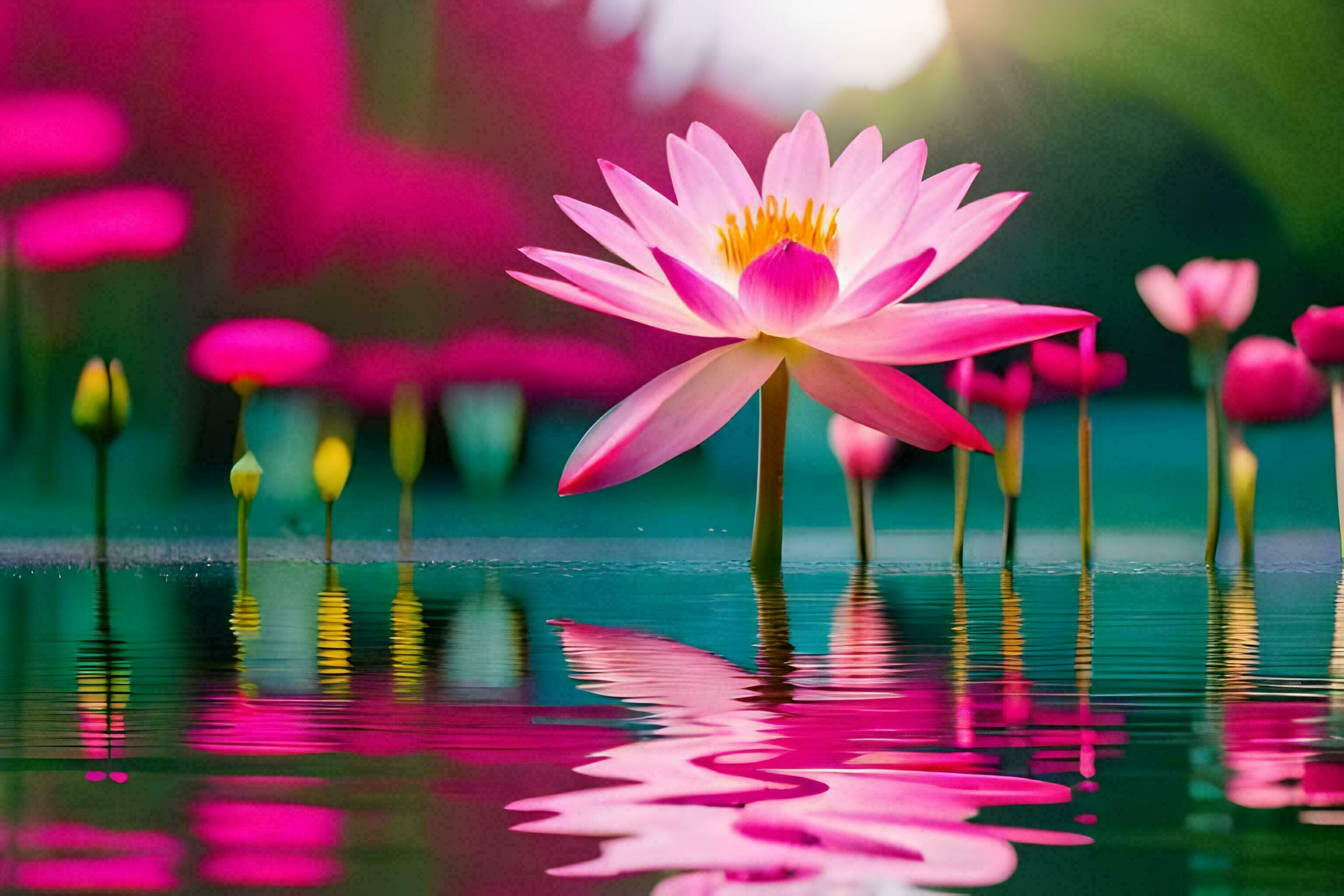 pink lotus flower in water with pink background. AI-Generated 31244194