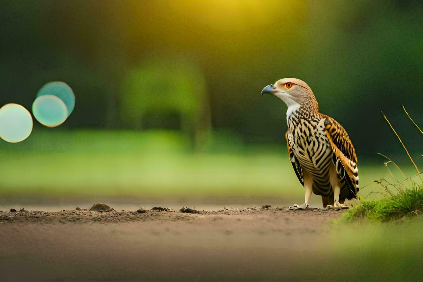 a bird is standing on the ground in the sun. AI-Generated photo