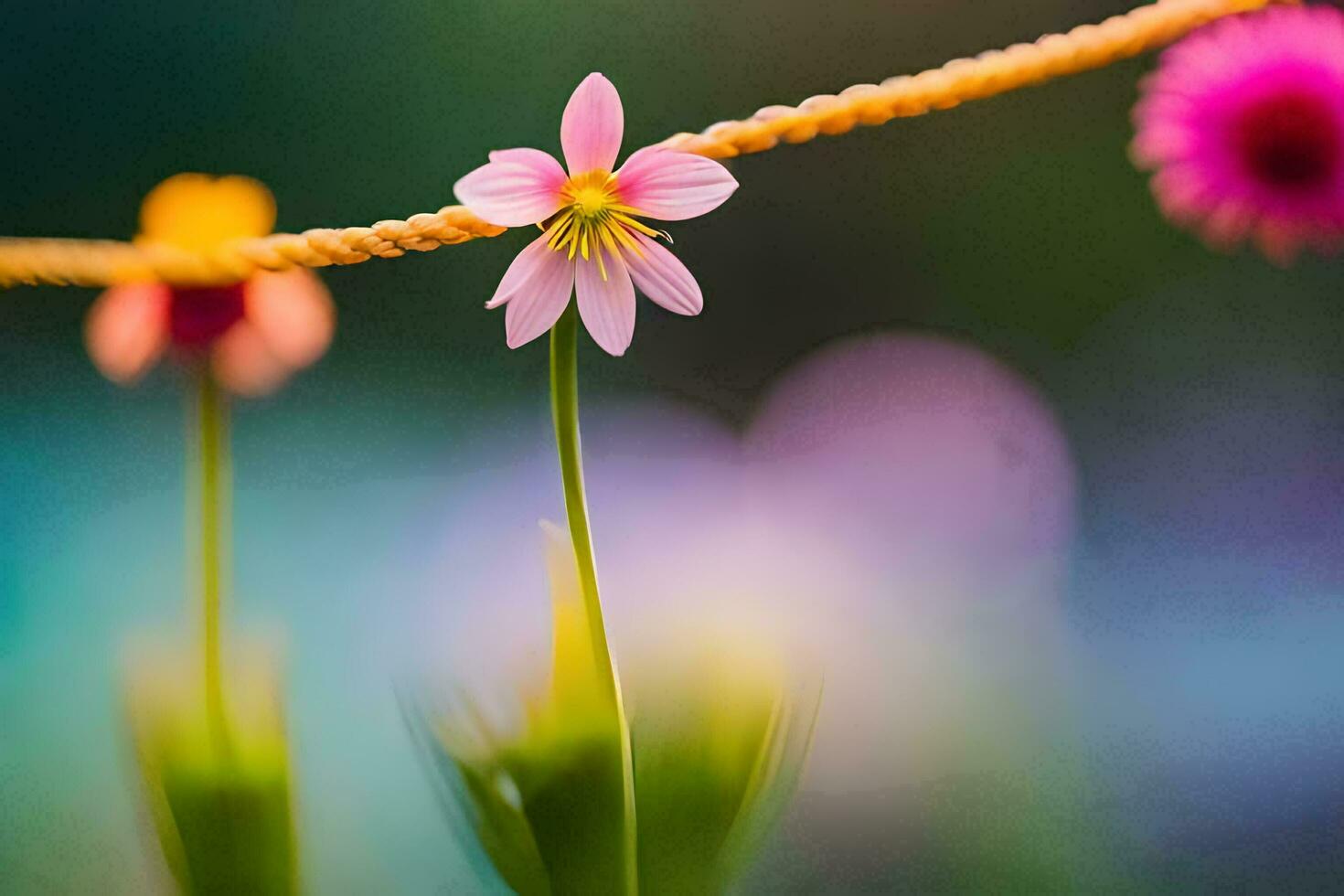 a flower is hanging from a string. AI-Generated photo