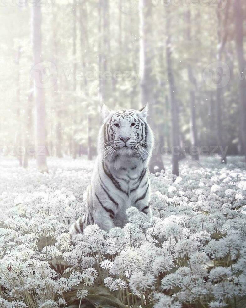 mirando a cámara majestuoso Tigre en invierno bosque majestuoso Tigre en Nevado bosque miradas a cámara con intensidad. foto