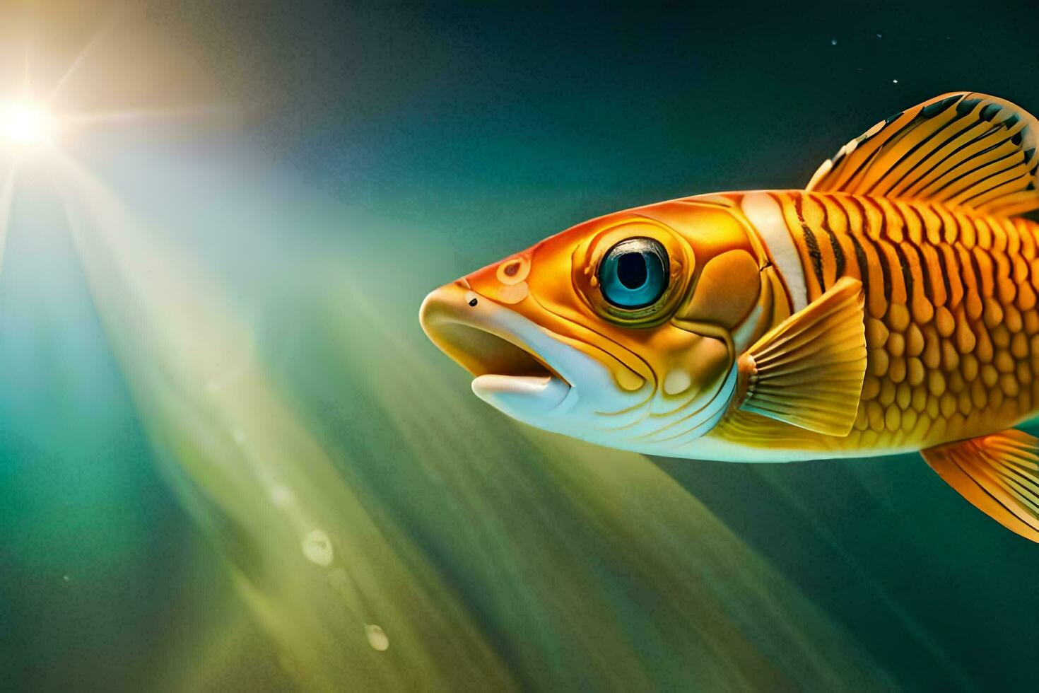 a fish with bright eyes and a bright sun. AI-Generated photo