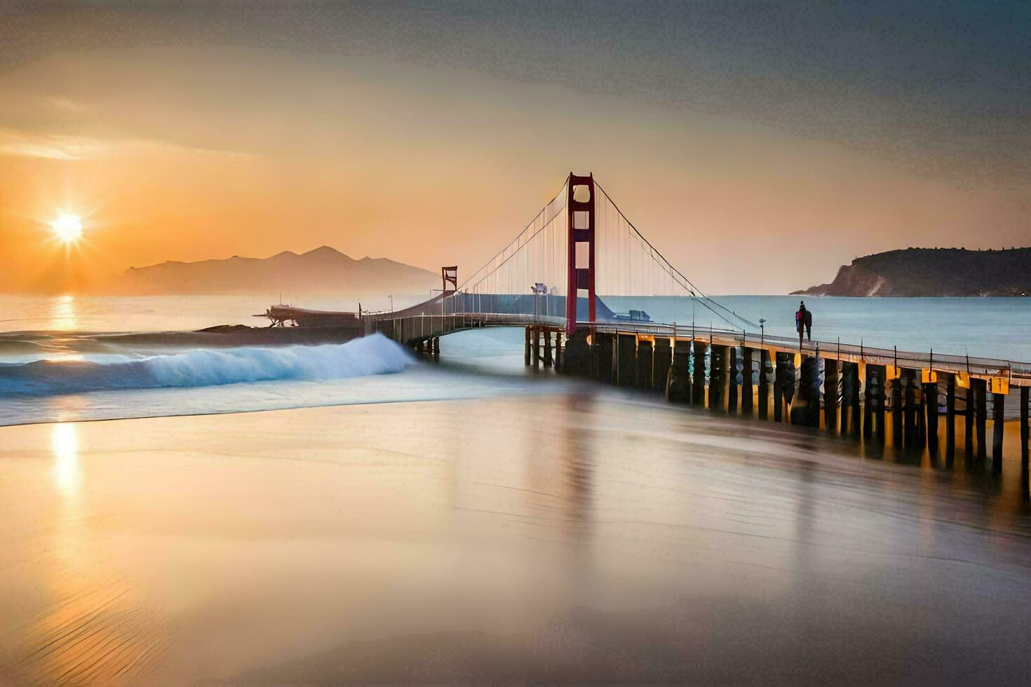 the golden gate bridge at sunrise. AI-Generated photo
