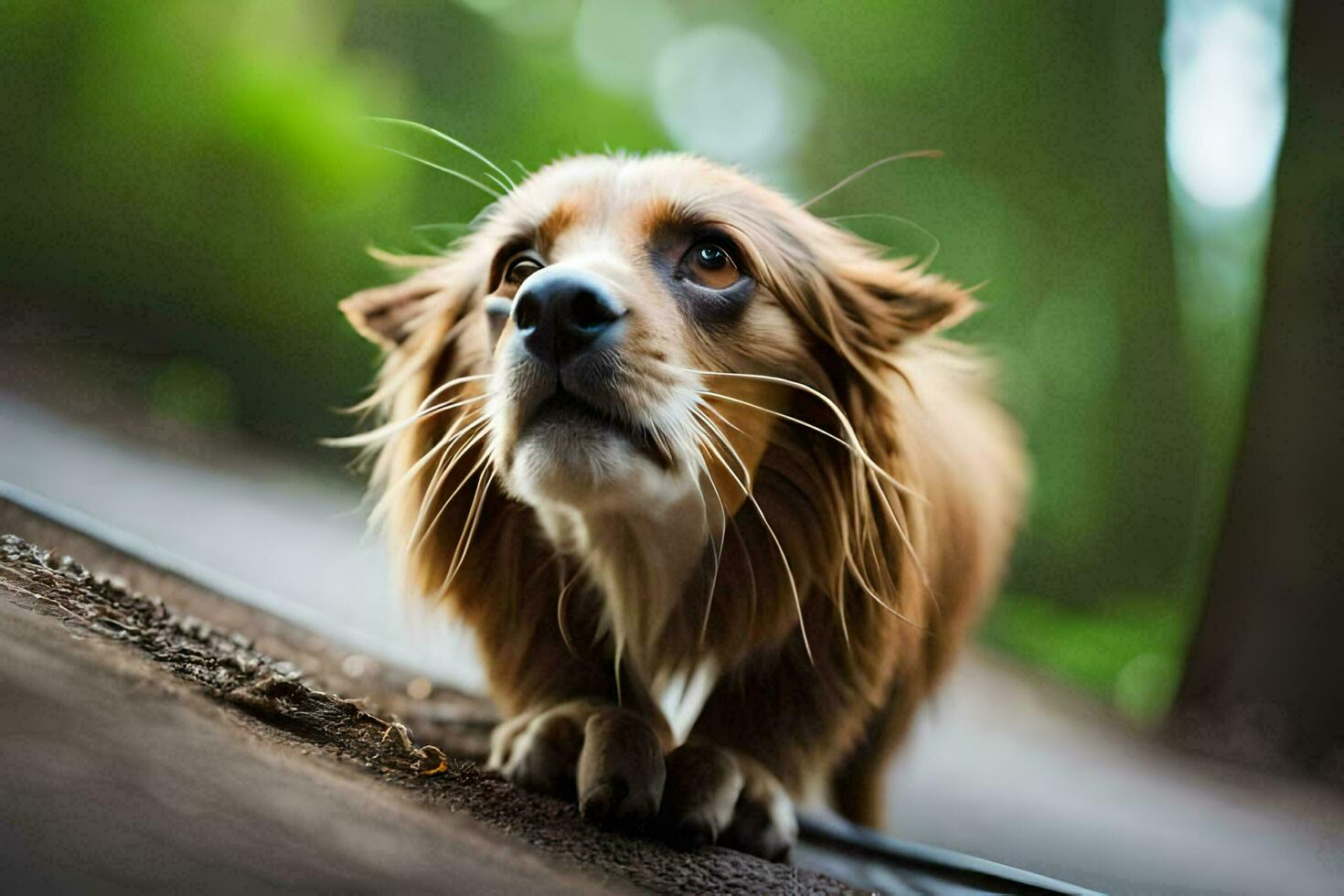 a dog walking on a dirt road. AI-Generated photo