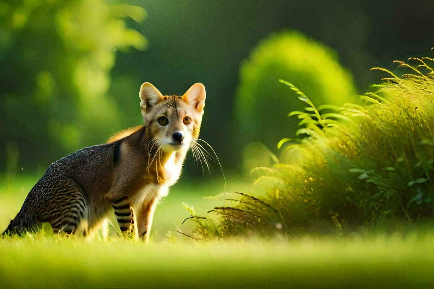 a fox is standing in the grass. AI-Generated photo