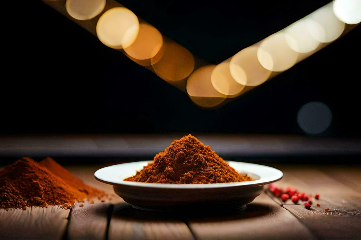 a bowl of spices on a wooden table. AI-Generated photo