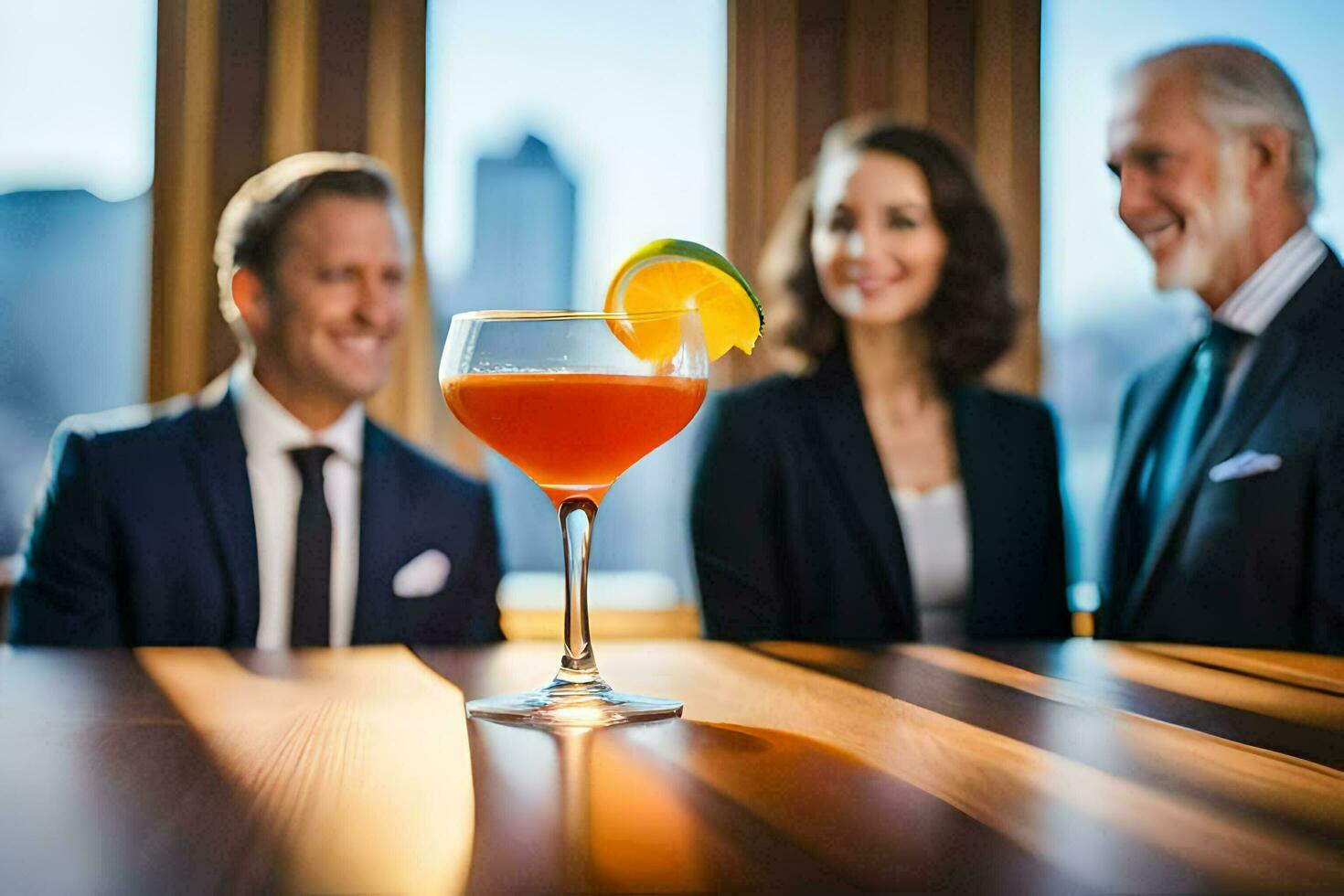 a cocktail with a slice of orange on top. AI-Generated photo