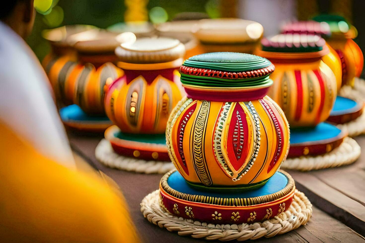 colorful vases with colorful designs on them. AI-Generated photo