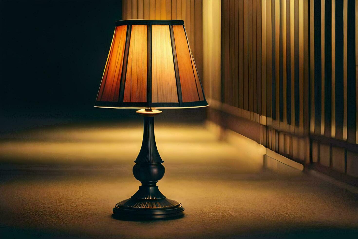 a lamp on a table in a dark room. AI-Generated photo