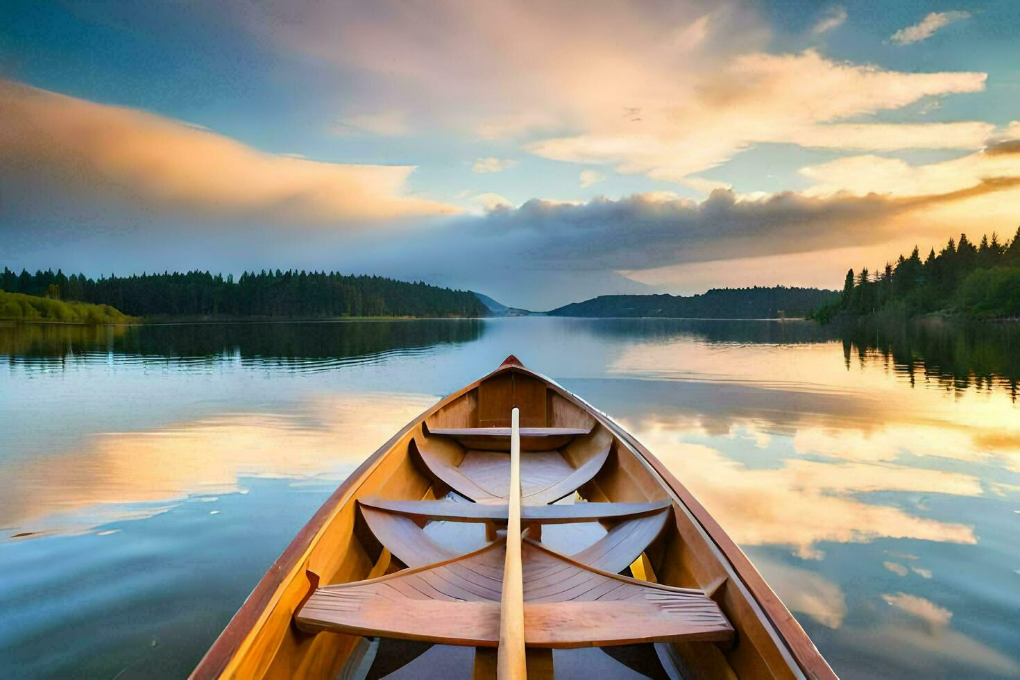 the boat is on the calm water. AI-Generated photo