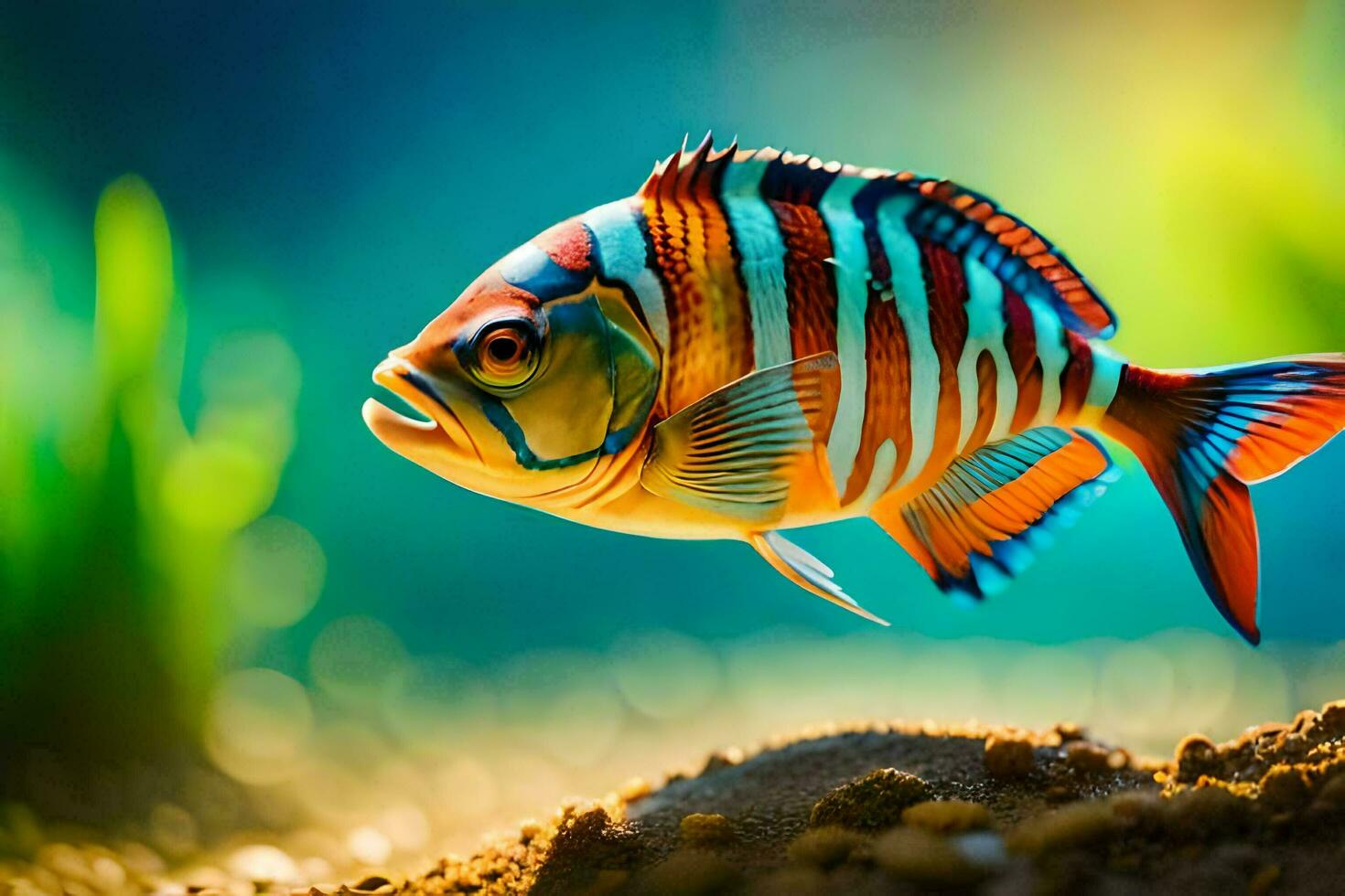 a colorful fish swimming in the water. AI-Generated photo