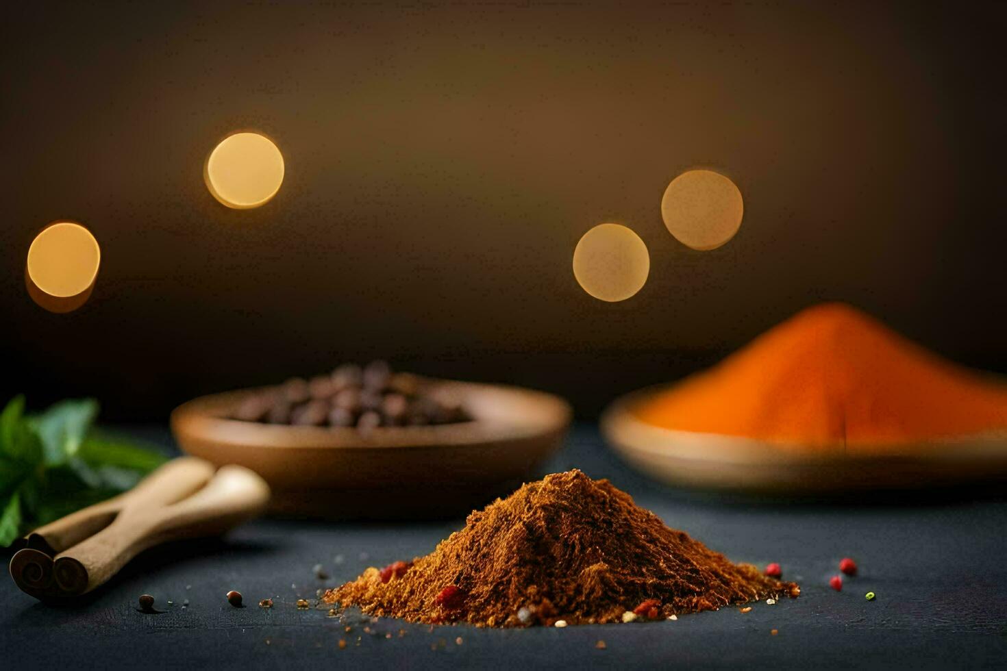 spices and spices on a black background. AI-Generated photo