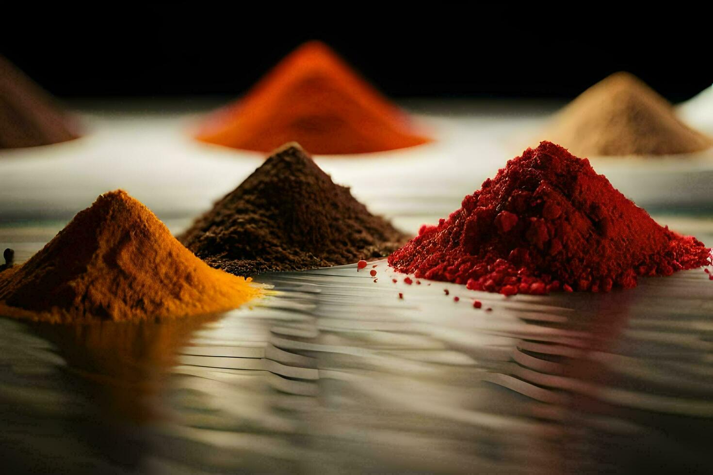 a variety of colored powders are shown in a row. AI-Generated photo