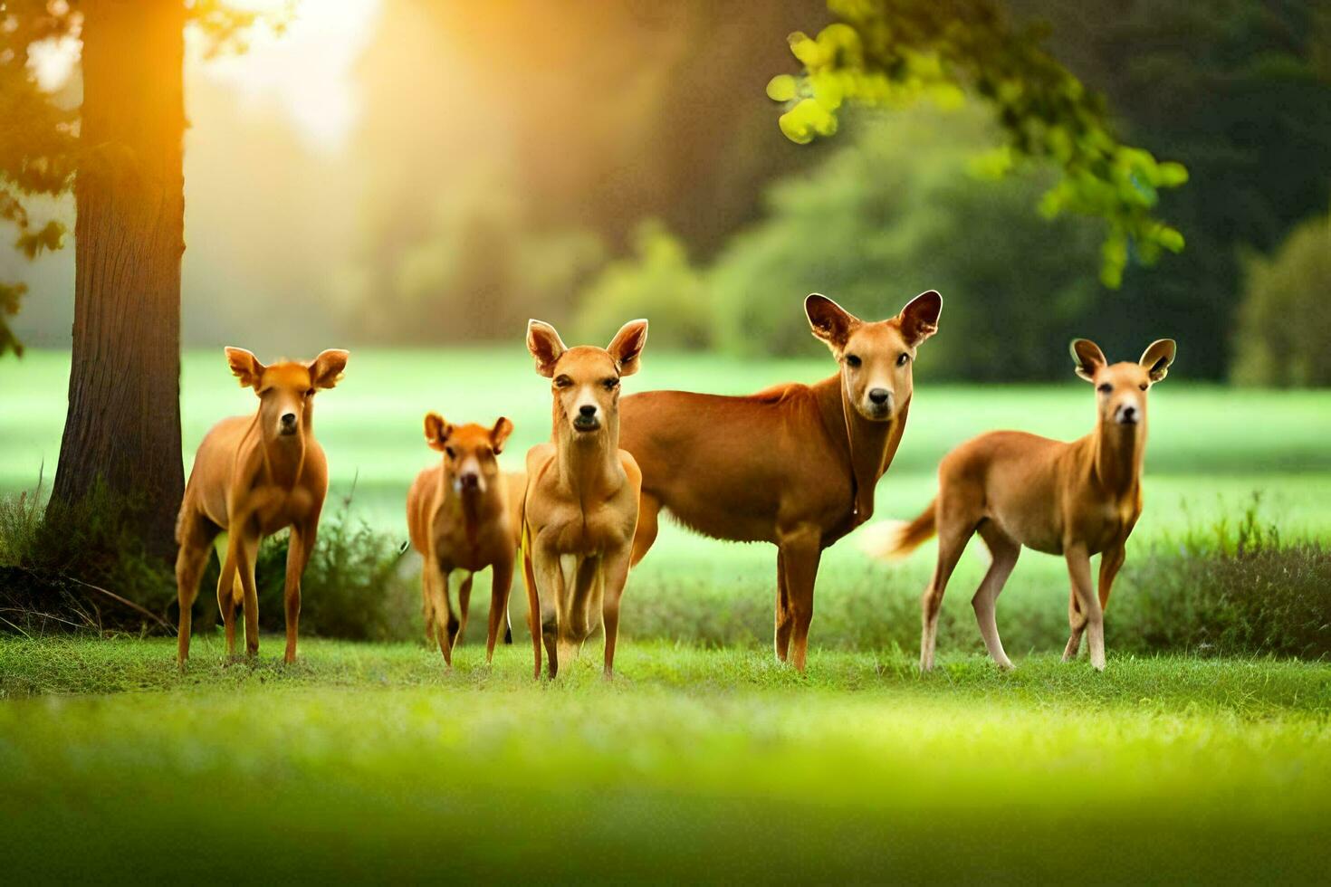 a group of deer standing in the grass. AIGenerated 31251911 Stock