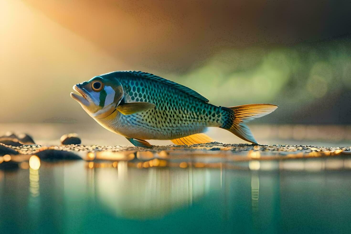 photo wallpaper fish, the sun, water, water, water, fish, water, water,. AI-Generated