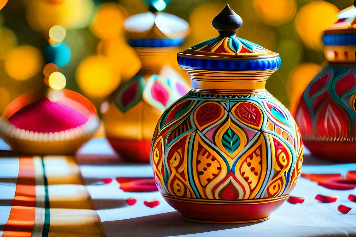 colorful vases with colorful designs on them. AI-Generated photo