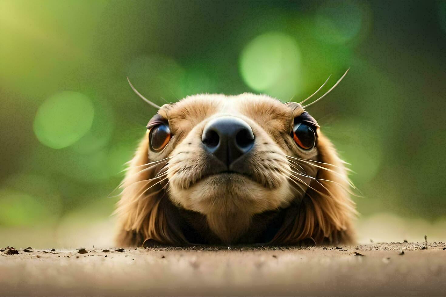 a dog with big eyes looking up at the camera. AI-Generated photo