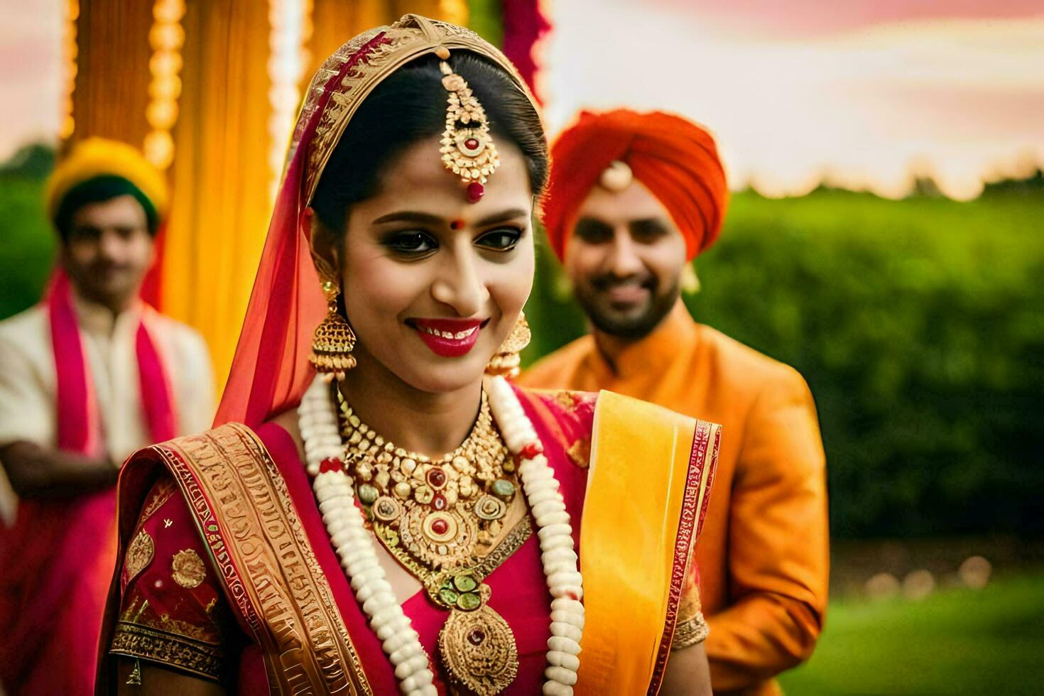 a beautiful indian bride in traditional attire. AI-Generated photo