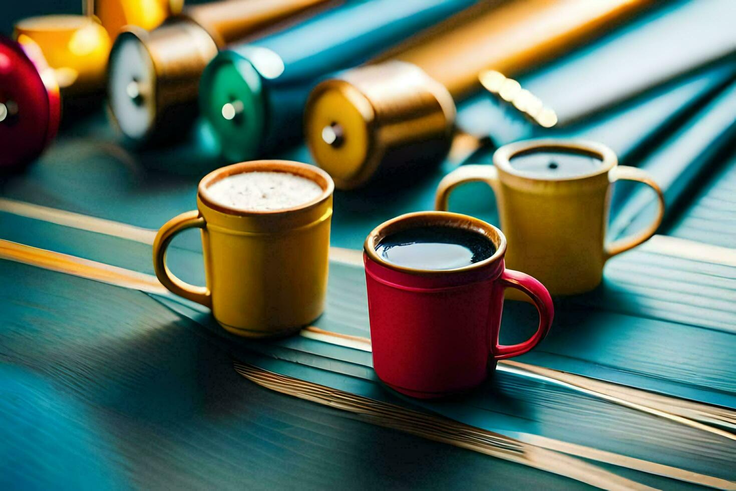 two coffee cups with a spoon and a spoon. AI-Generated photo