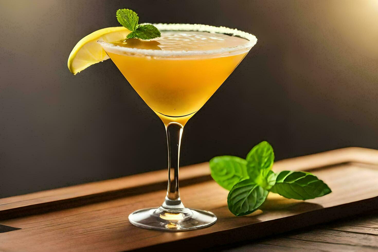 a cocktail with a lemon slice and mint leaves. AI-Generated photo
