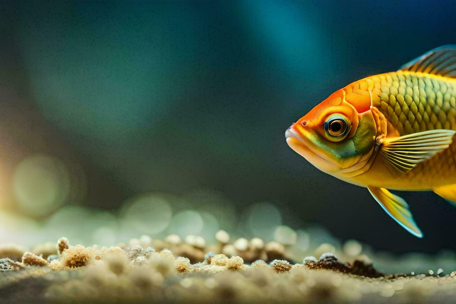 a goldfish is standing in the water. AI-Generated photo