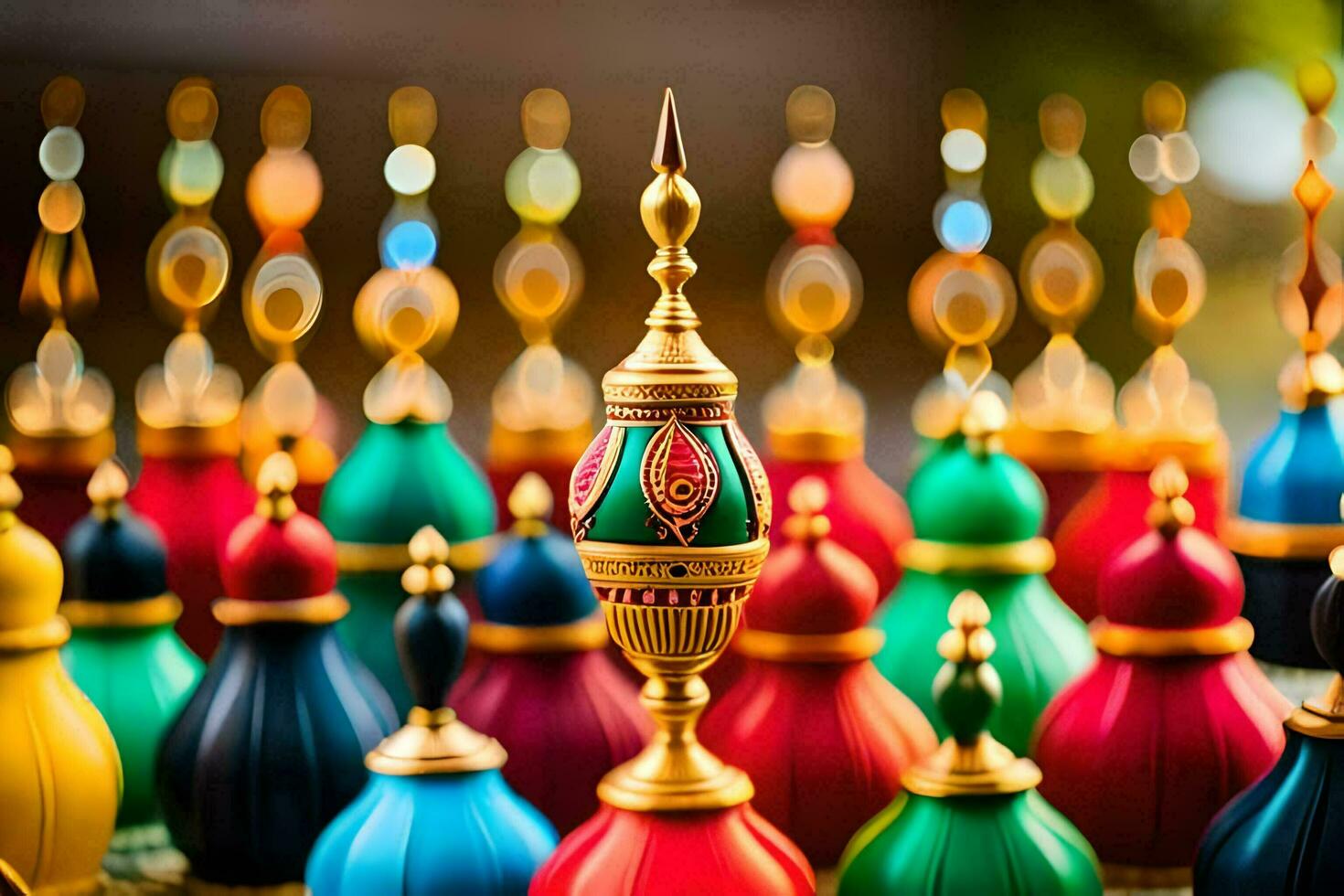 colorful thai traditional wooden vases. AI-Generated photo