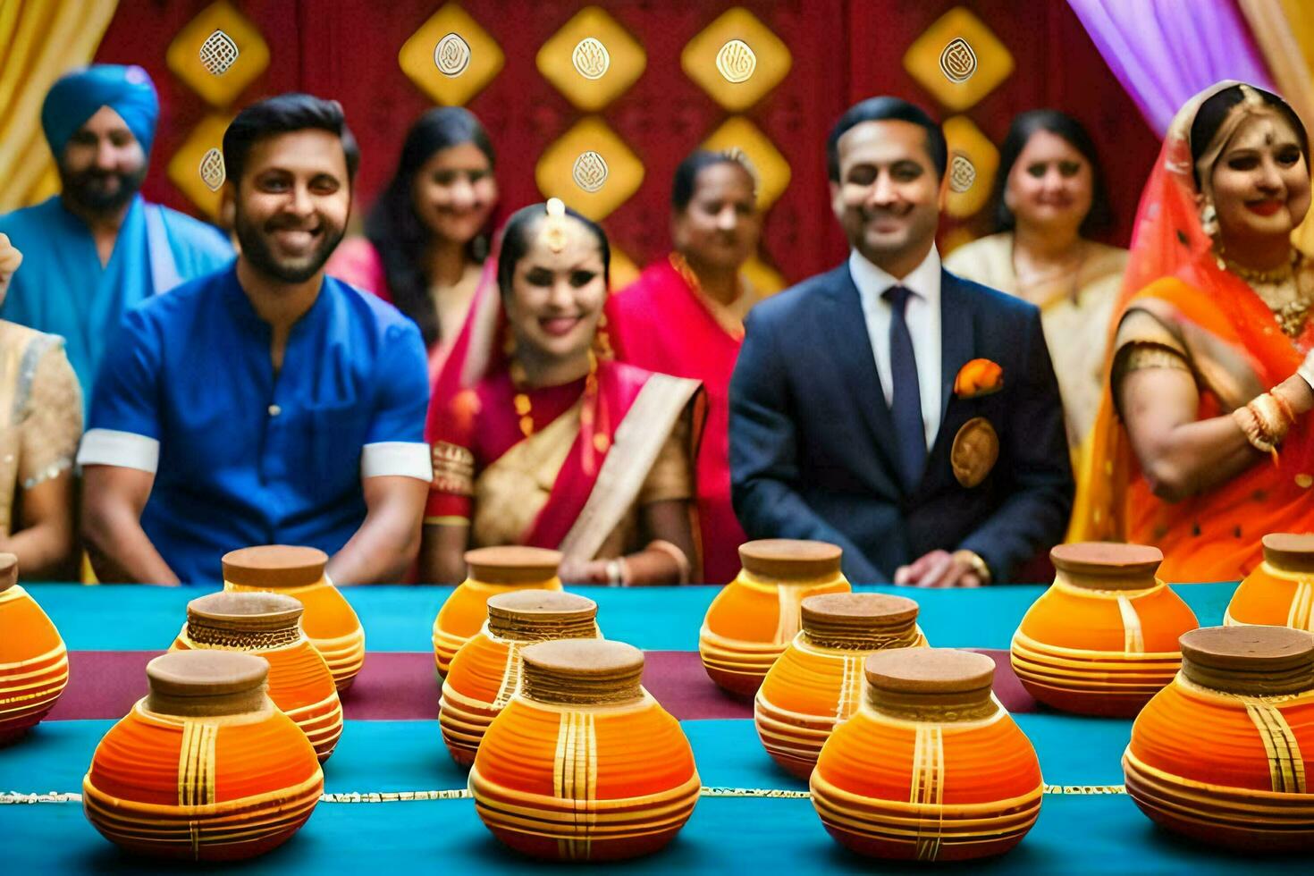 indian wedding ceremony with family and friends. AI-Generated photo