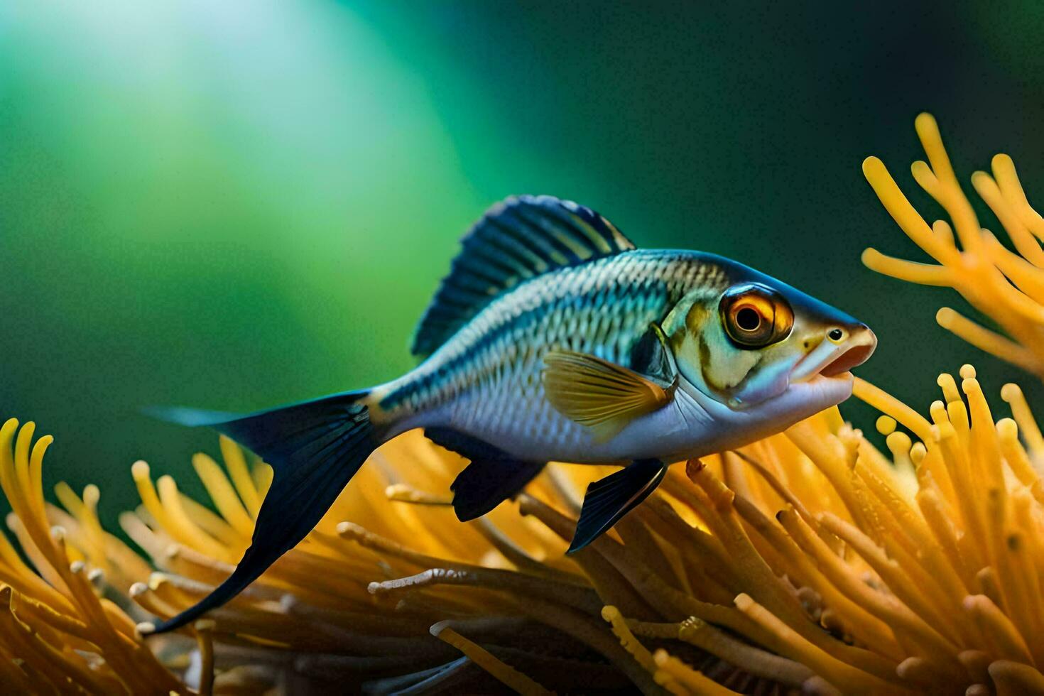 a fish is swimming in an underwater anemon. AI-Generated photo