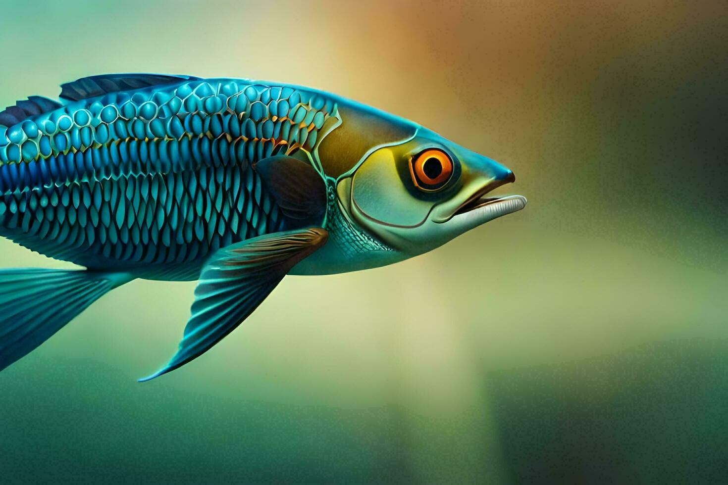 un pescado con un azul cuerpo y rojo ojos. generado por ai foto