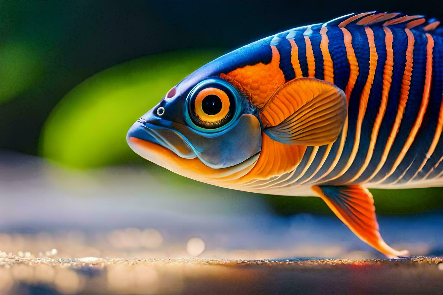 a colorful fish with blue and orange stripes. AI-Generated photo