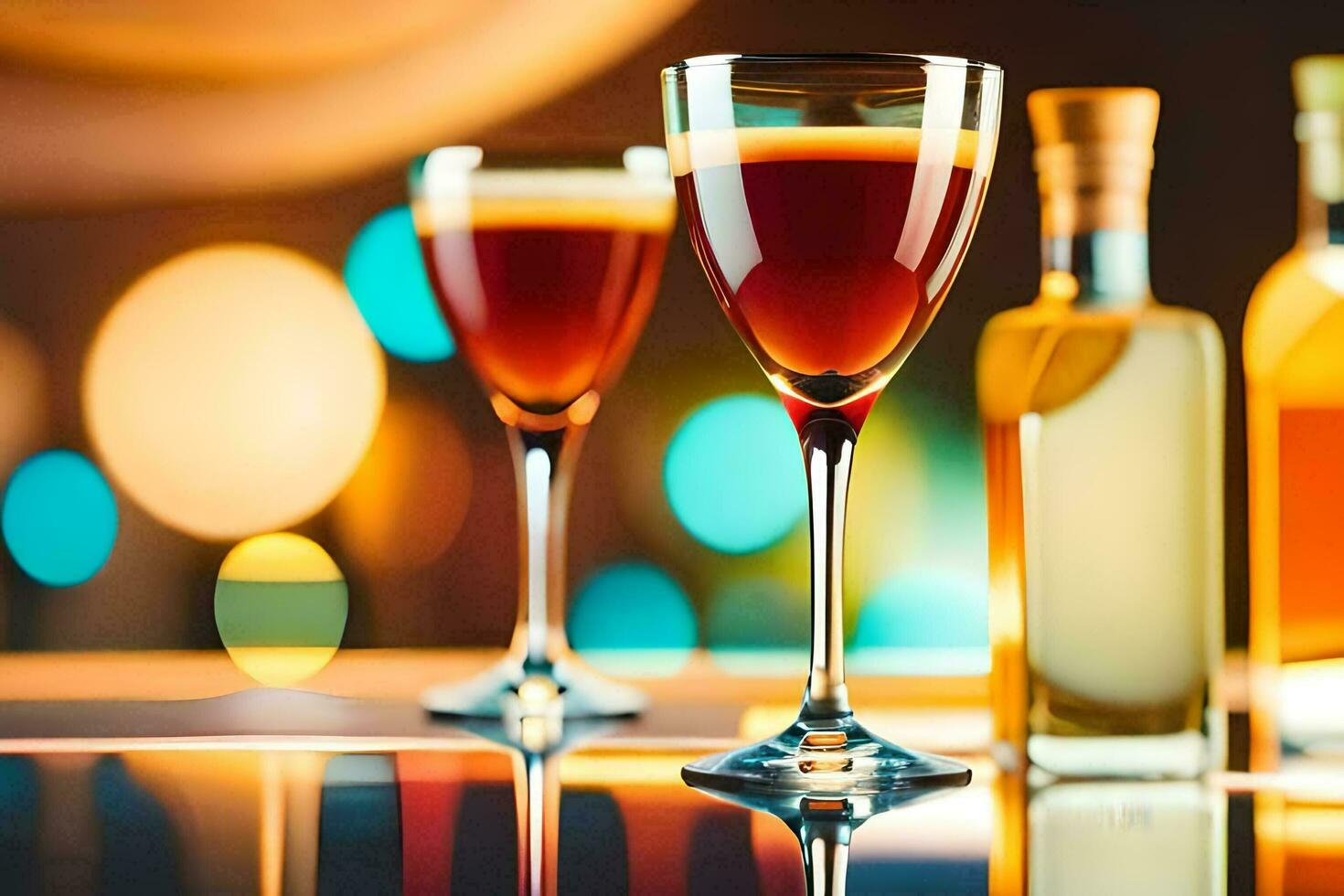 two glasses of wine on a bar counter. AI-Generated photo