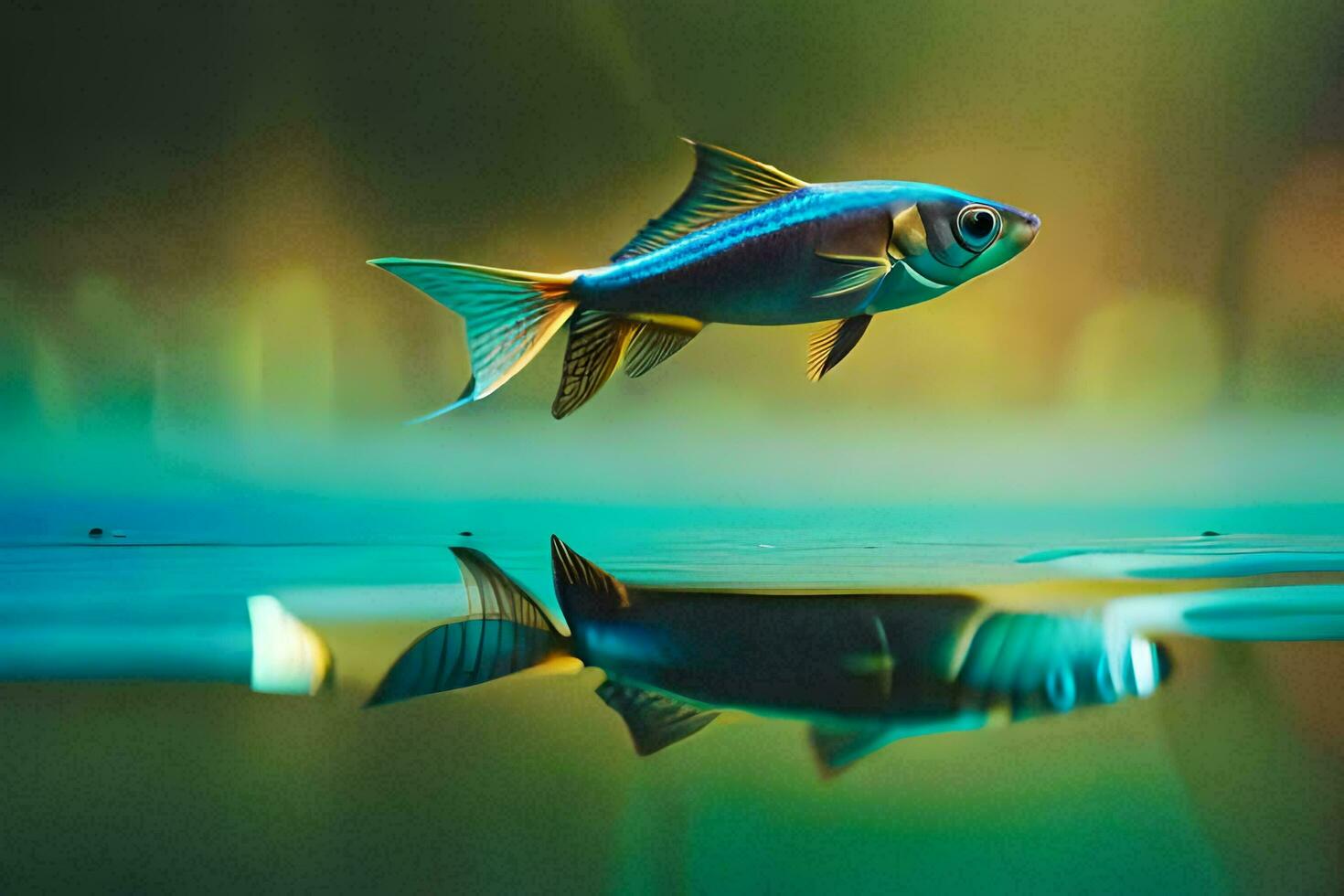 un pescado es reflejado en el agua. generado por ai foto