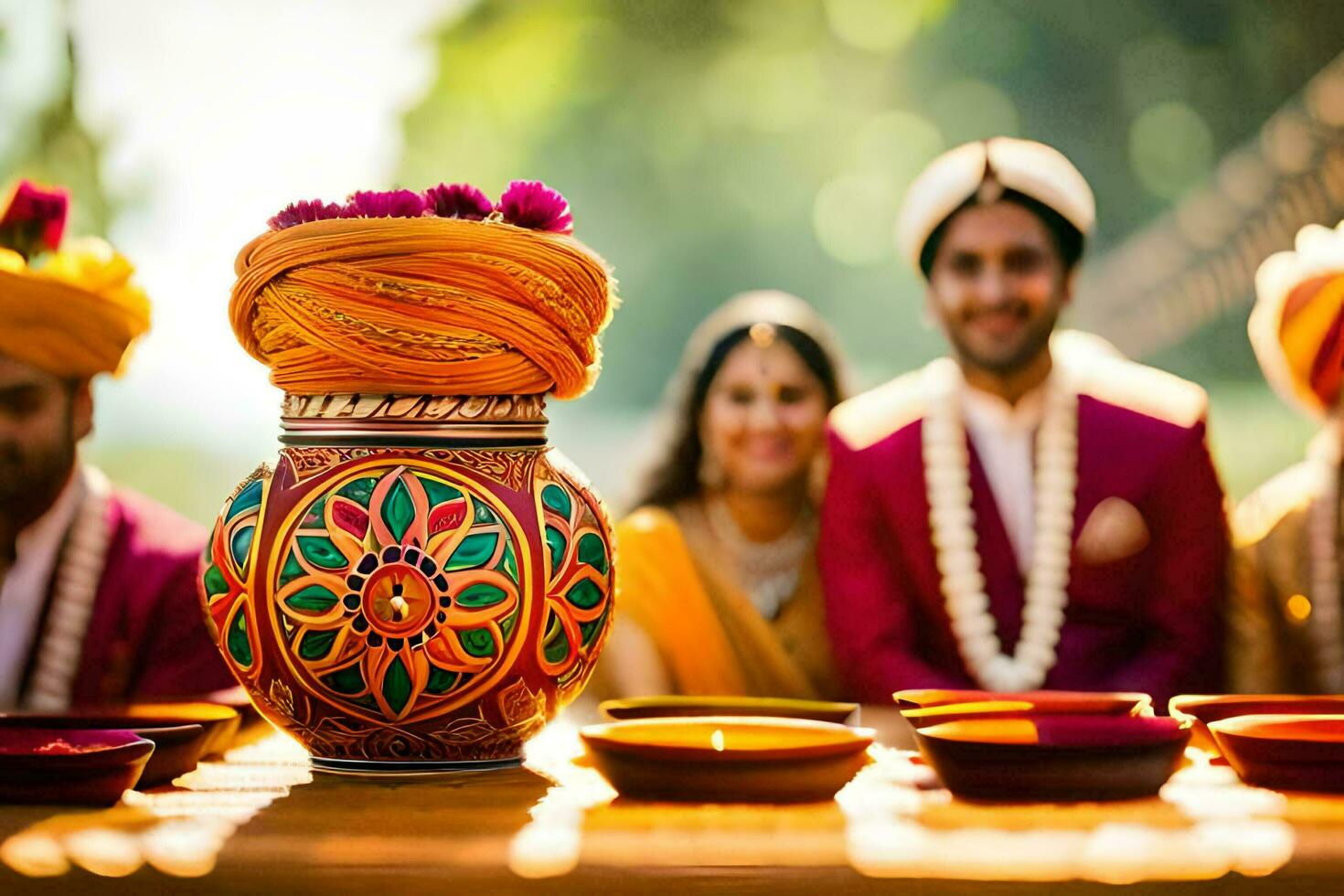 indio Boda ceremonia en Delhi. generado por ai foto