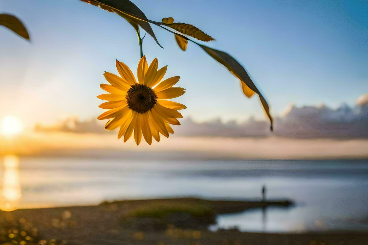 girasol en el playa. generado por ai foto