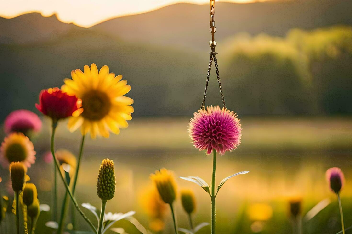 photo wallpaper the sky, flowers, the sun, the flowers, the sun, the flowers,. AI-Generated