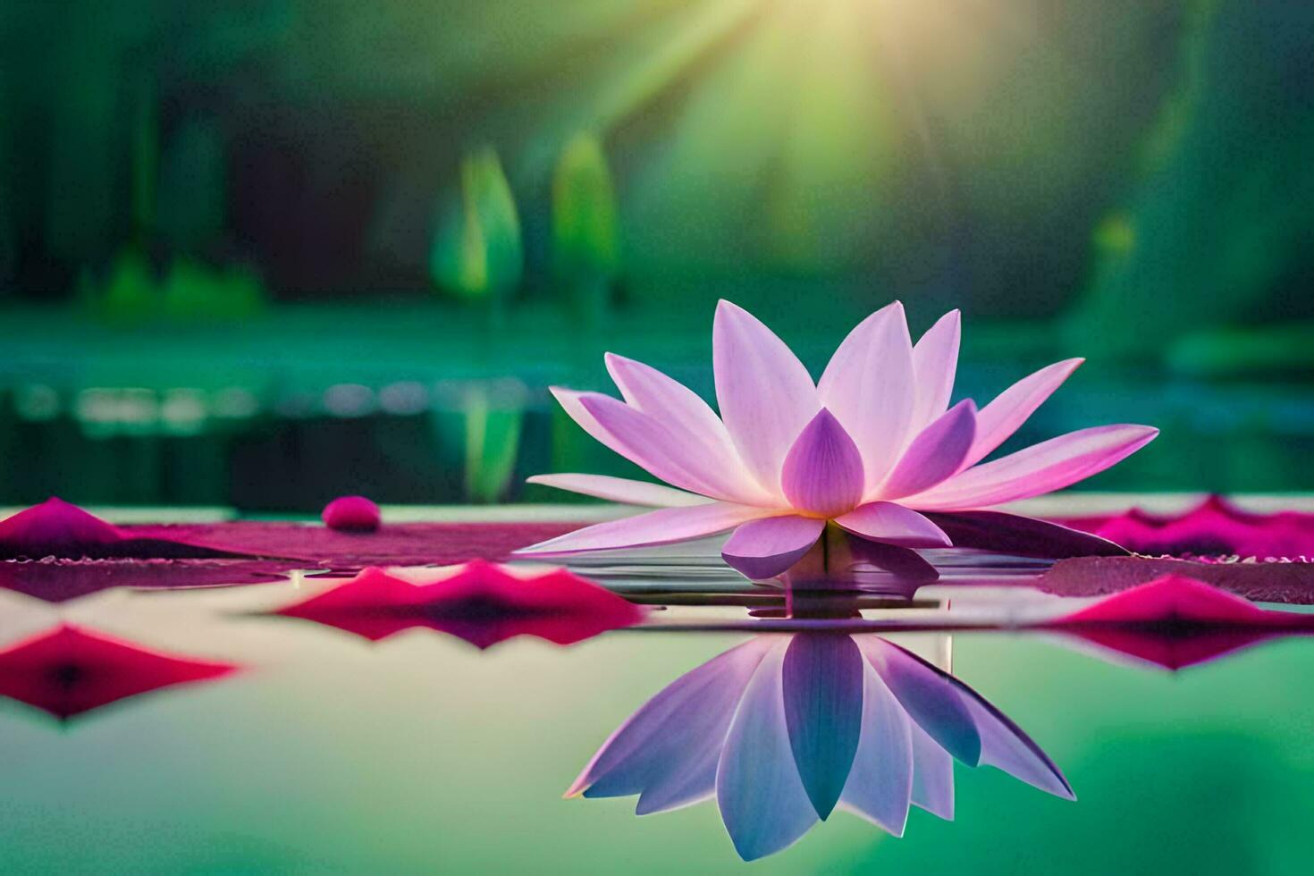 lotus flower in the water with sun shining. AI-Generated photo
