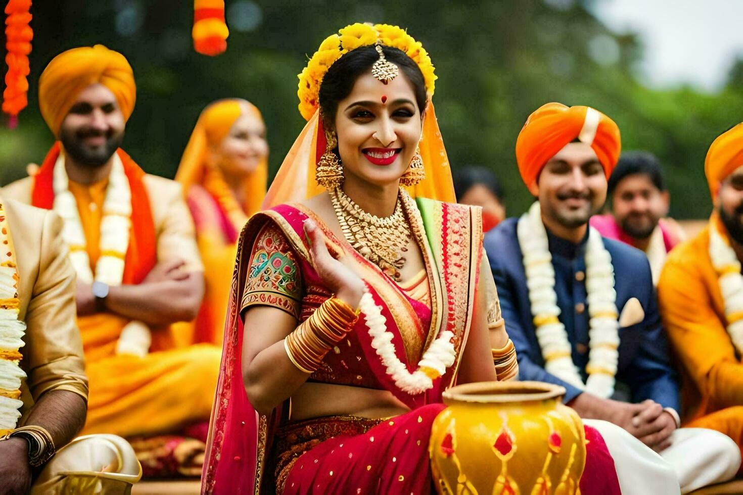 indian wedding ceremony with bride and groom. AI-Generated photo