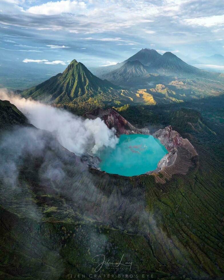 Explosive Beauty Majestic Erupting Volcano Amidst Stunning Natural Landscape Breathtaking active volcano erupting in majestic volcanic landscape. photo