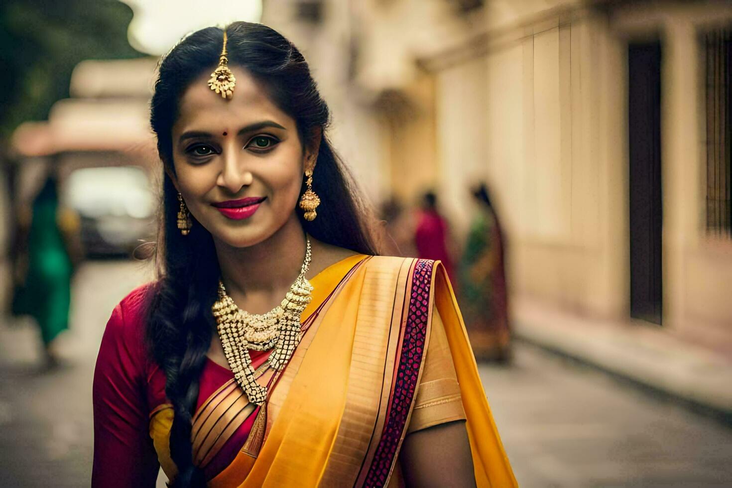 a woman in a traditional sari is smiling. AI-Generated photo