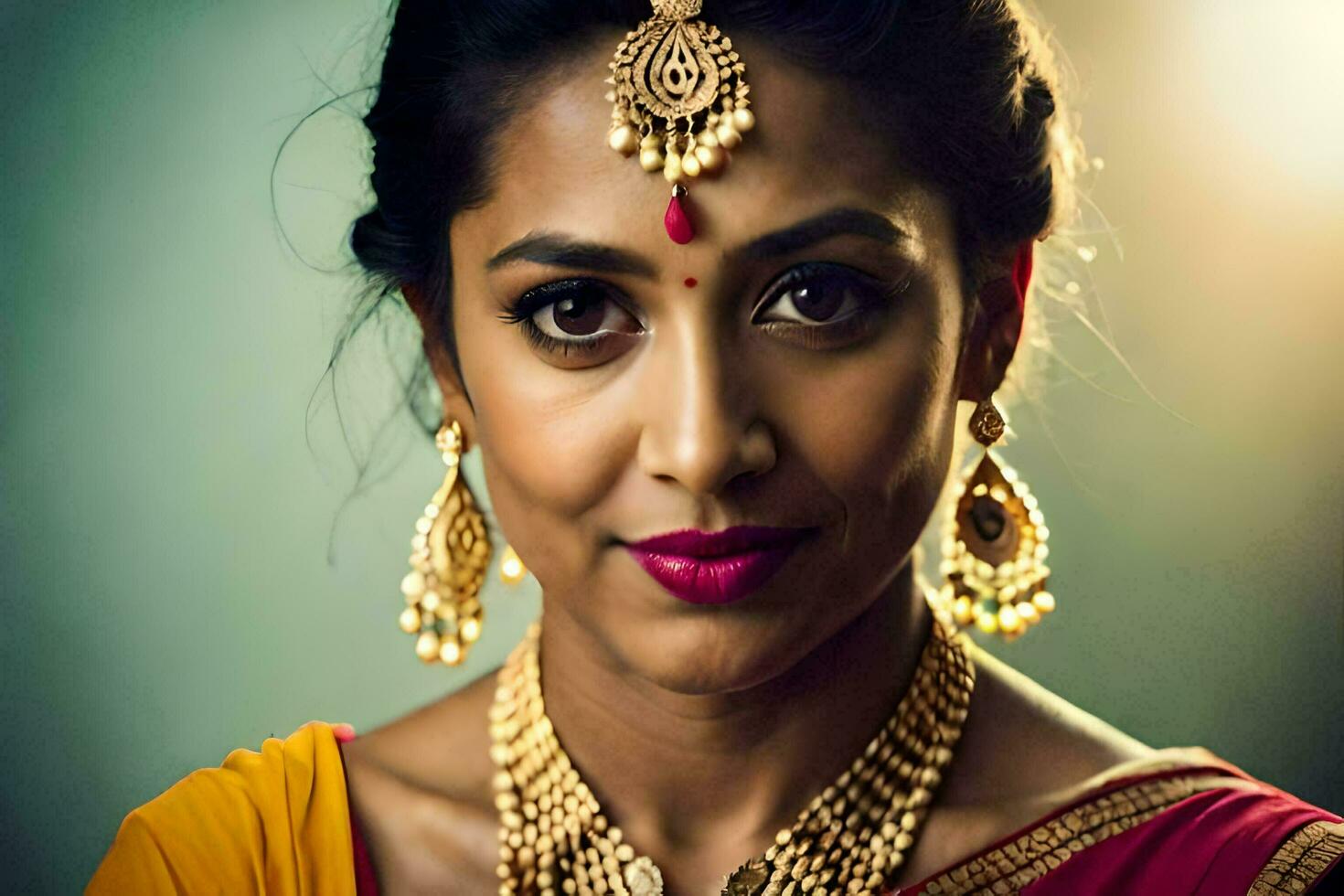 an indian woman wearing jewelry and jewelry. AI-Generated photo