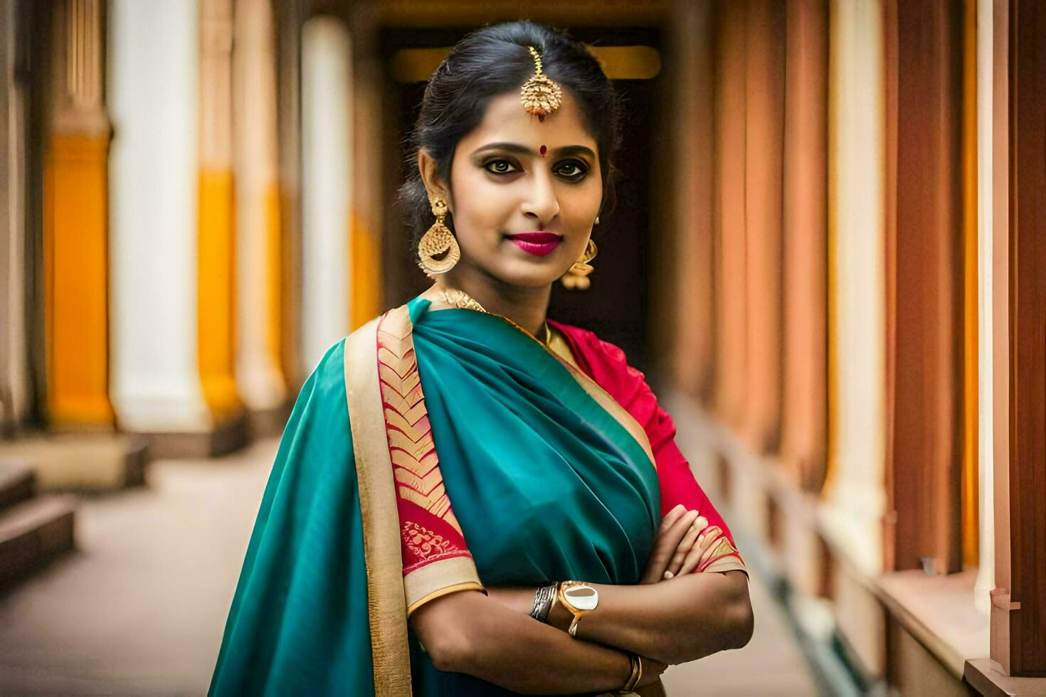 a beautiful indian woman in a sari. AI-Generated photo