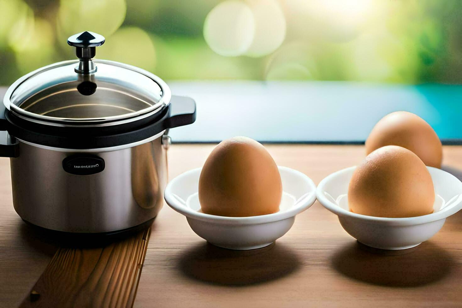 eggs in a pan with an electric pressure cooker. AI-Generated photo