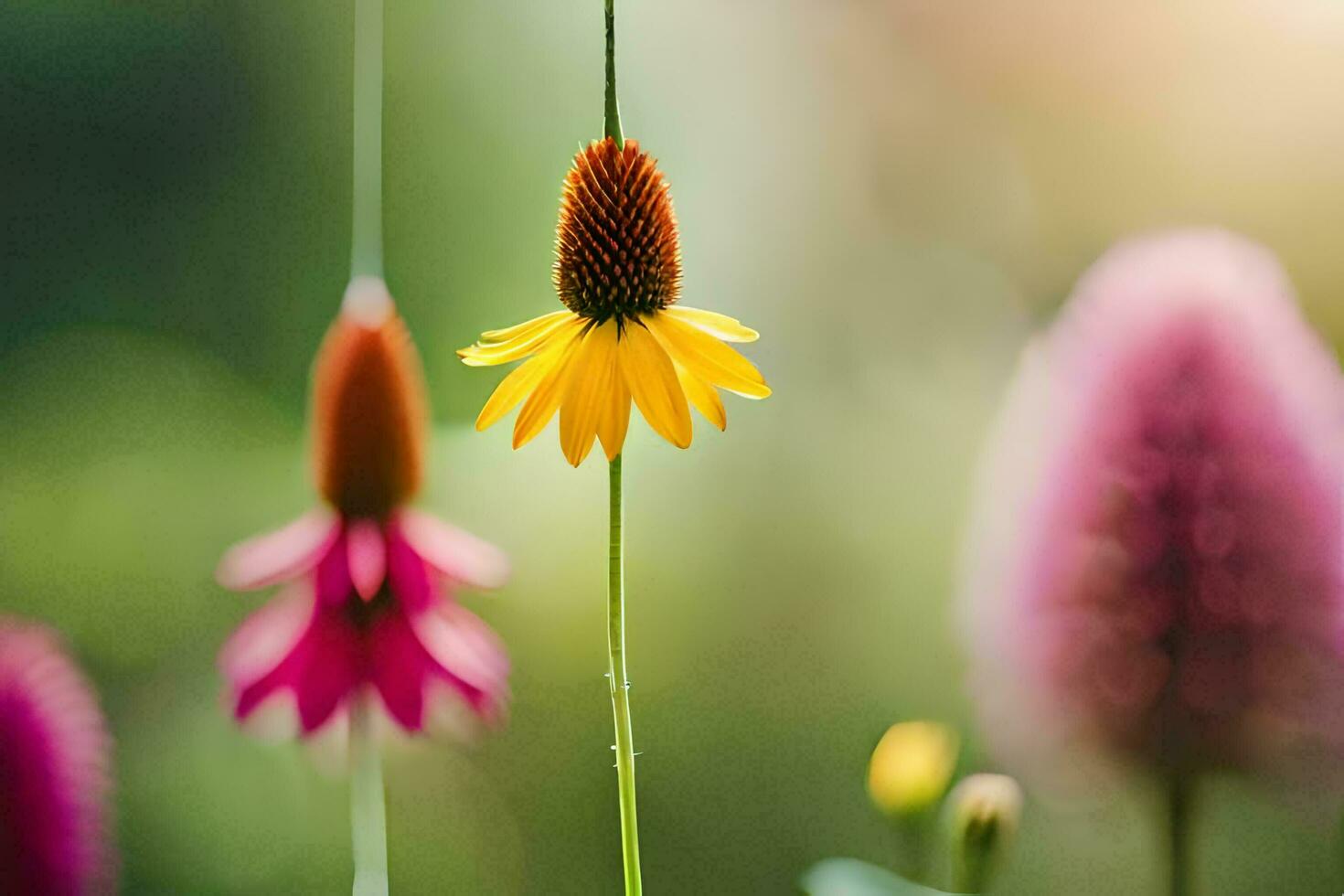 a flower is in the middle of a field. AI-Generated photo