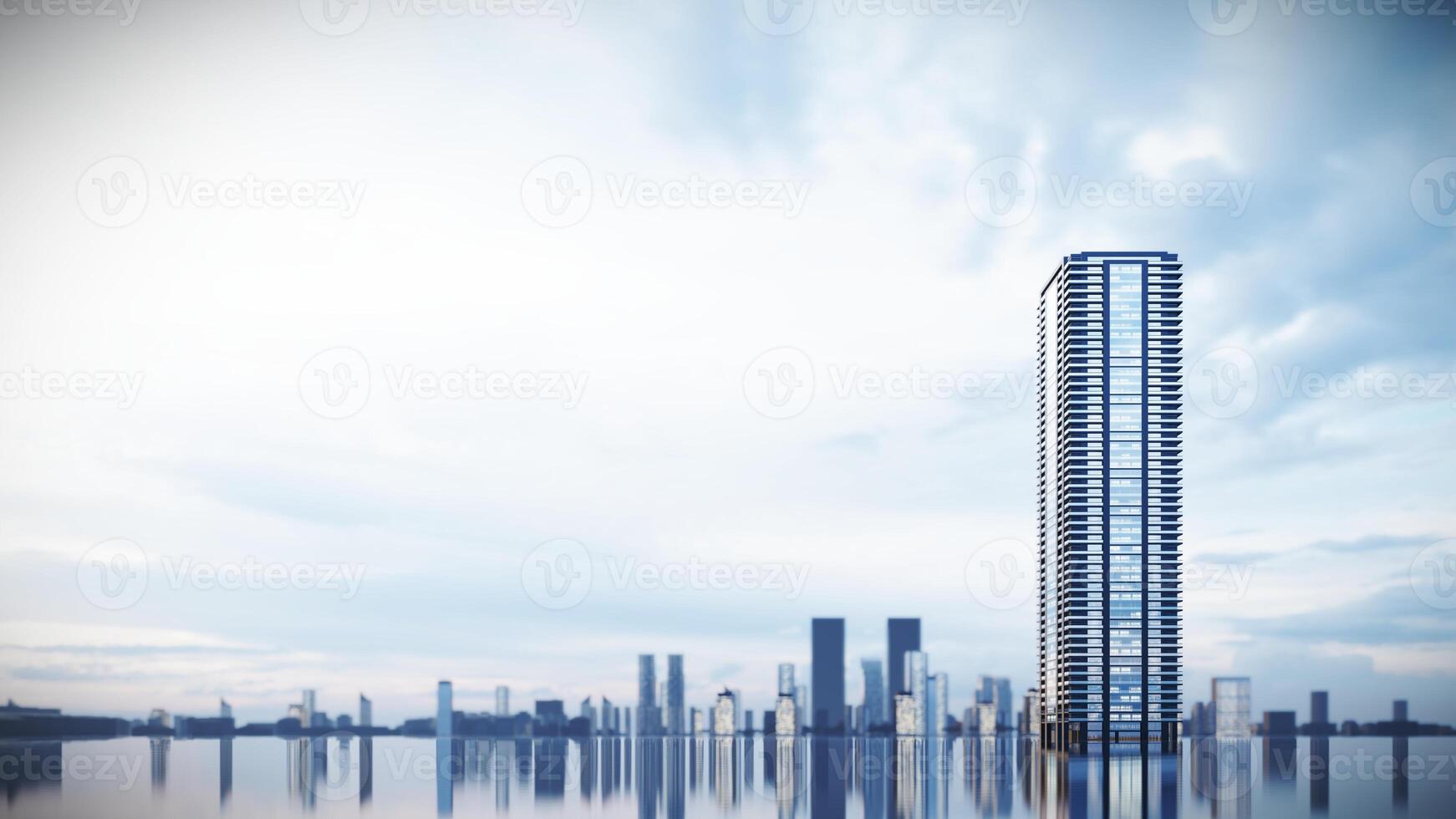 Highrise Building in the City with Reflection and Copy Space,Background 3D Rendering photo