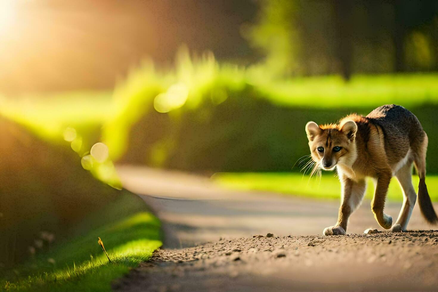 a-wild-cat-walking-down-a-road-in-the-sun-ai-generated-31262648-stock