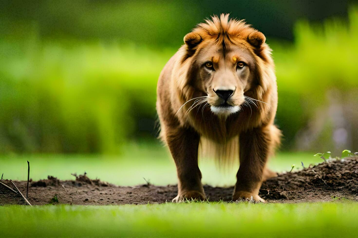 a lion is standing in the grass. AI-Generated photo