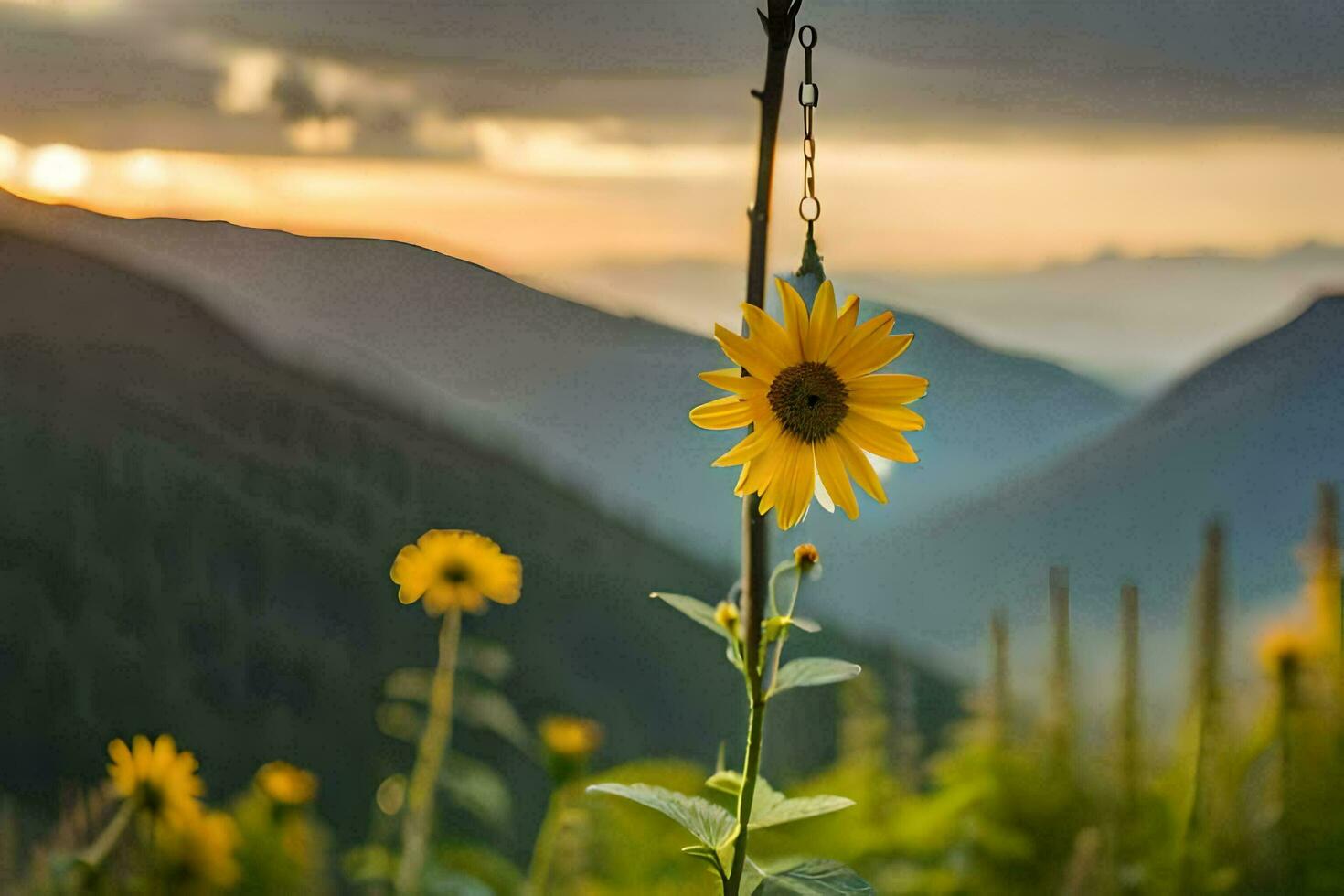 sunflower in the mountains. AI-Generated photo